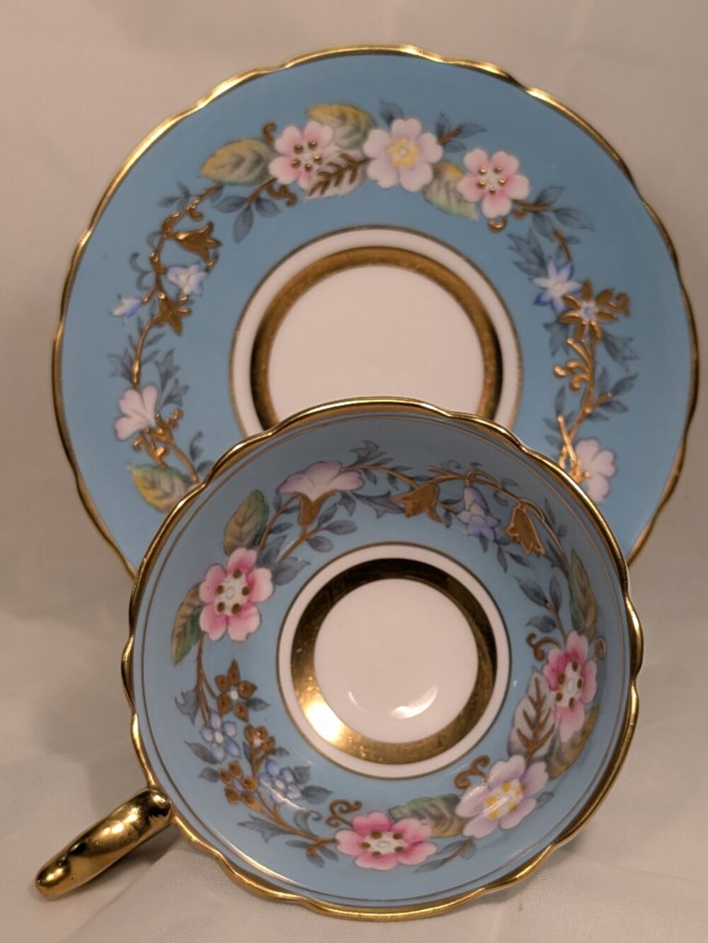 Vintage Royal Stafford Garland Blue Teacup Saucer Bone China England